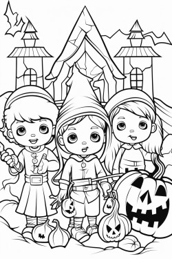 halloween coloring page white background bold line art