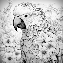 parrot highly detailed black outline mandalas theme floral elements no grayscale epic illustration masterpiece