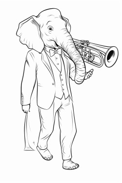 elephant in elegant suit playing trombone