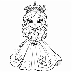 queen with a crown on her head her dress has flowers and hearts wearing high heel shoes