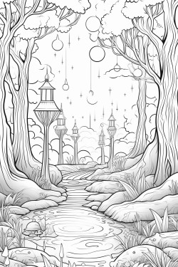 a magical forest with floating lanternsok