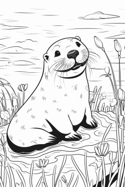giant river otter playing in the water with its sleek body and joyful expression surrounded by river plants and fish