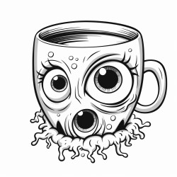 19eye need coffee with a creepy eyeball and coffee mug