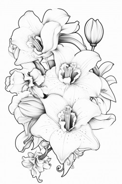 lilies orchids and cherry blossoms in the shape of an s