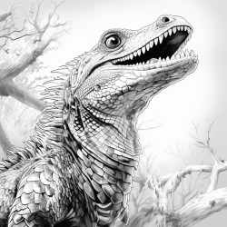 goanna head facing camera catching flies with tongue