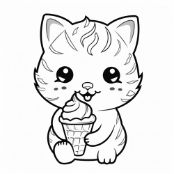 a cat eating icecream in a cone