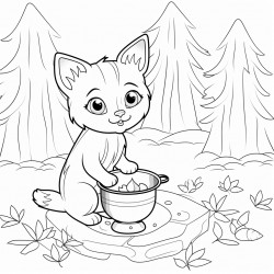 a cat cooking in the forest