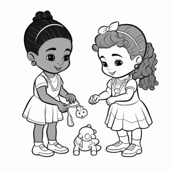 two black sisters learning how to share their toys one is 9 years old  and the other is 2 years old