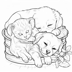 a kitten and a puppy taking a nap together