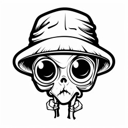 alien face wearing tie and hat in graffiti style