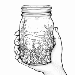close up of a coffee in a mason jar holding by two hands