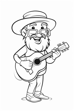 musican playing guitar with hat and beard and glasses coloring pages