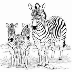 family cubs of zebra