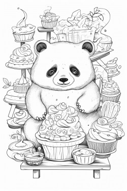 i need a very cute coloring book with bear and panda in a pastry shop and selling pastries donuts and tarts