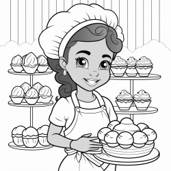black girl cake decorator with pastries