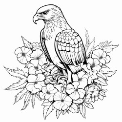 hawk with flowers and butterflys