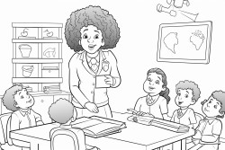 plus size black female teacher providing a lesson to students in her cute aesthetic classroom