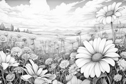 purple field of flowers with blue sky and close