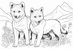 wolf cubs playing in a meadow