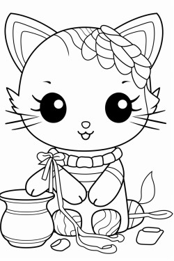 stained glass kawaii cute cat playing with yarn