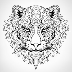 a coloring page with a tigers head and ornate patterns