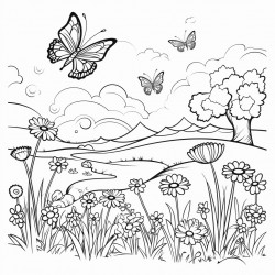 create a scene with kids releasing butterflies in a meadow with wildflowers