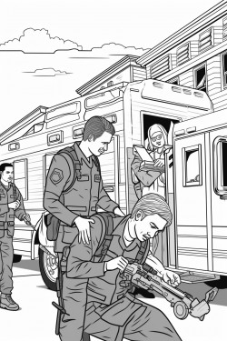 can you make a coloring page of an emt or ambulance responding to the scene of an emergency