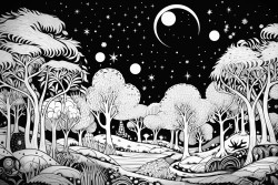 a magical forest at night