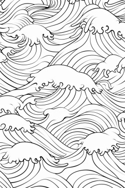 a cute serene waves  coloring bookvector white background black and white black drawing