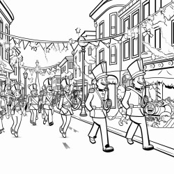 coloring pages christmas parade cartoonstyle thick lines no shadow