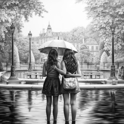 deux filles dans une piscine  paris sous la pluie