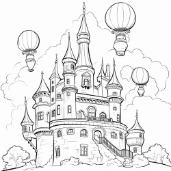 un chateau de sorcire sur un balais volant
