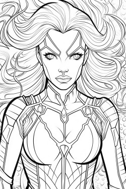 a super villain with orange hair and yellow and vibrant orange and she is light skin