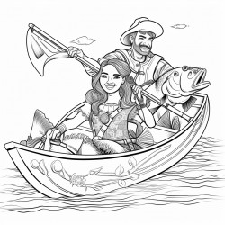 adult coloring page with a funny picture of a man and woman bass fishing in a kayak cartoon