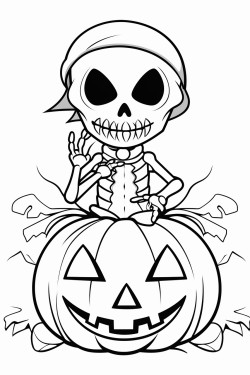 cute skeleton and a halloween pumpkin