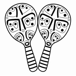 a pair of maracas with simple handpainted designs such as stripes or dots