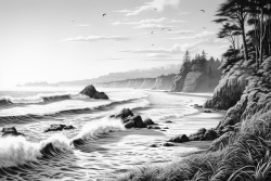 the sound of the sea the singing of birds a wild beach among the trees
