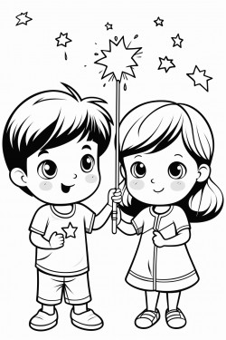 little girl and boy playing with sparklers