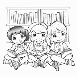 a group of kid read book at the library