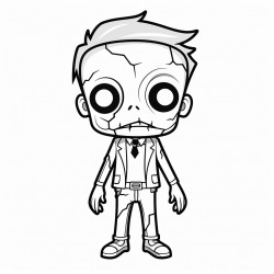 white background kawaii zombie coloring page full body sketch style line art coloring book clean line art