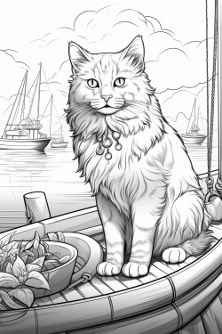 a cat sitting on a dock at sunset fishing with a fishing pole the fish in the water are glowing and the sky looks like the sun is setting