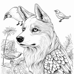 half dog half horse and a bird in the rain forest