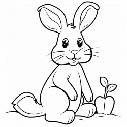 a simple bunny rabbit next to a large carrot