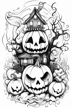 cute ghosts jack o lantern and an old haunted manor