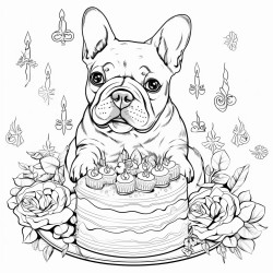 funny french bulldog with cake