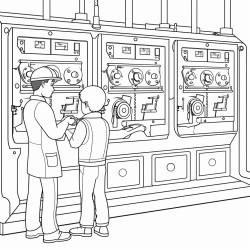 machinist standing at comparators looking at a tool