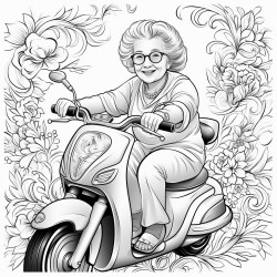 old lady riding moped