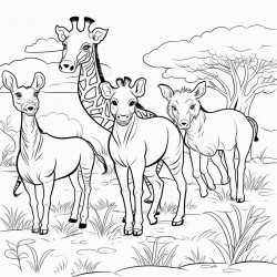 safari animals in action coloring book page clear thick outlines