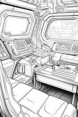 space ship cabin c bed with screens with desk space futuristic detail