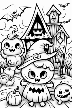 halloween coloring page white background bold line art